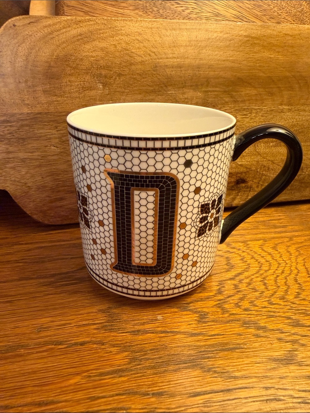 Anthropologie Black, White and Gold 'D' Monogram Mug